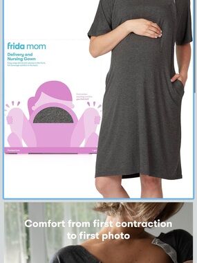 Frida Mom Charcoal Grey Nursing & Delivery Gown - 2 gowns